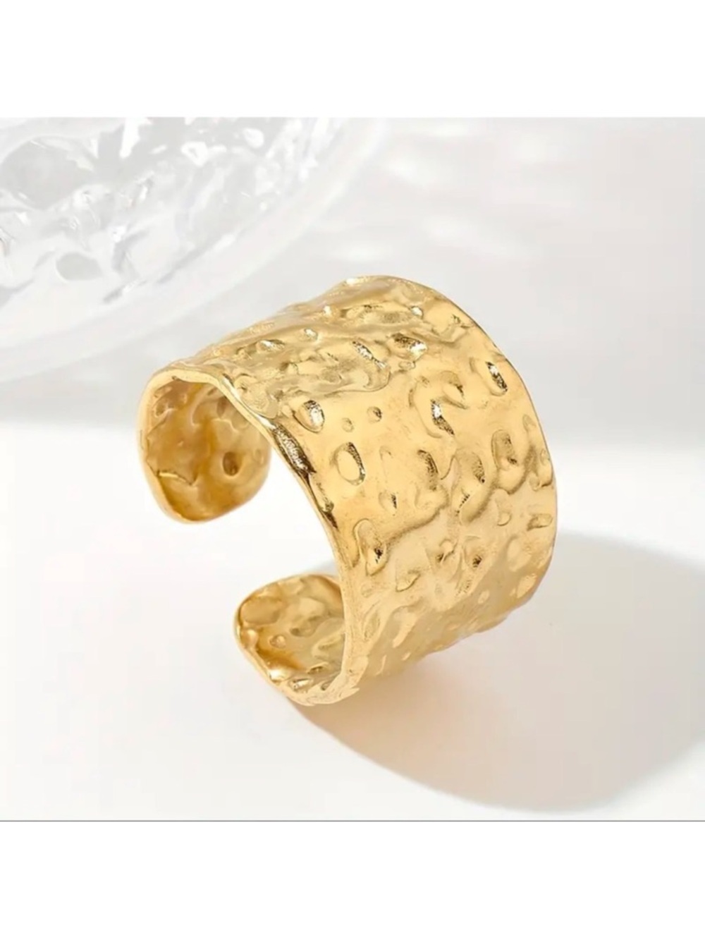 Gold Textured Wide Band Ring Adjustable New - Picture 2 of 5
